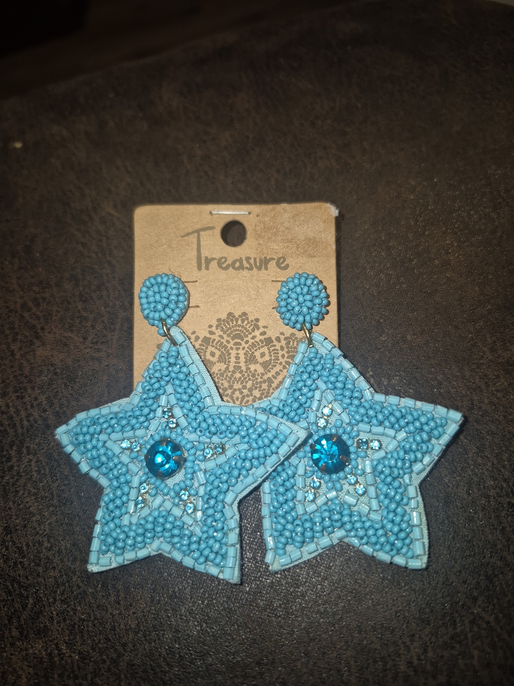 Blue Star Beaded Earrings